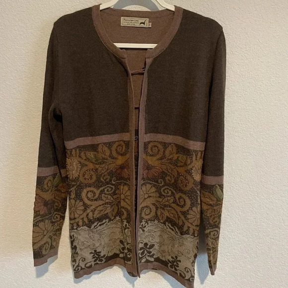 Peruvian Link Cardigan Sweater Womens Small Brown Alpaca Open Front - Picture 2 of 8